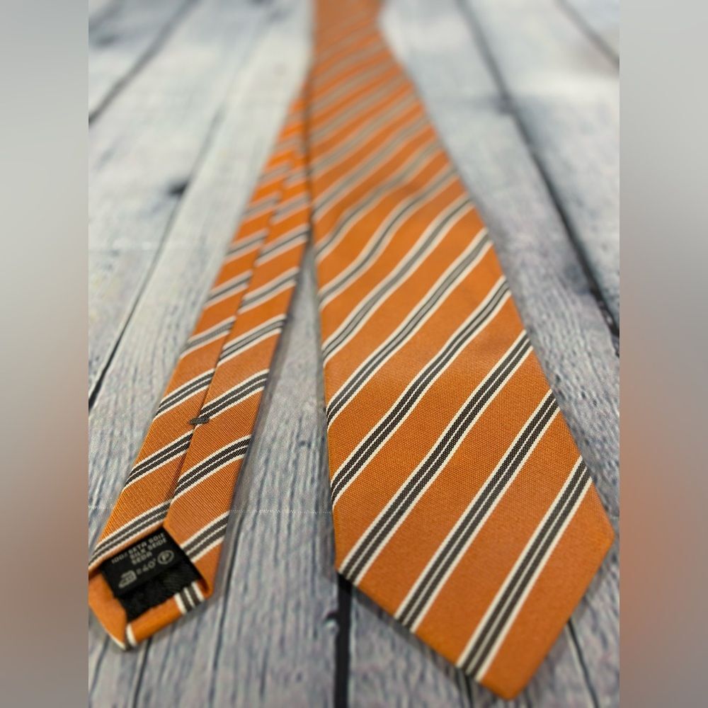 Ermenegildo Zegna Orange Brown Repp Stripe Silk Classic Academia Preppy Tie